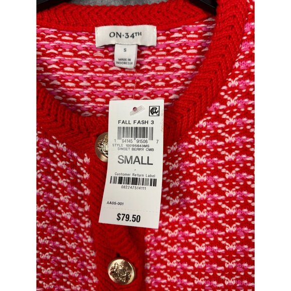 On 34th Women's Patterned Jacquard Button Up Cardigan Red Size Small NWT's - Picture 7 of 8